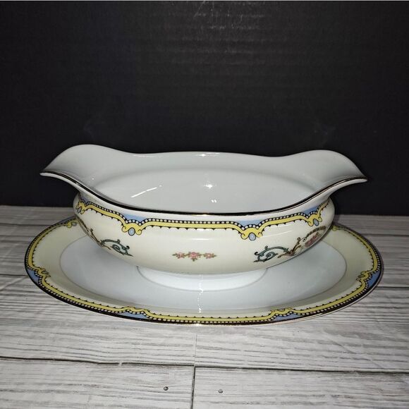 Noritake Morimura Hand Painted Nippon Cornwall Kitchen Gravy Boat & Underplate - Picture 3 of 9
